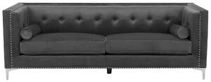 Sofa 3-osobowa ciemnoszara welurowa pikowana metalowe srebrne nogi Avaldsenes Beliani