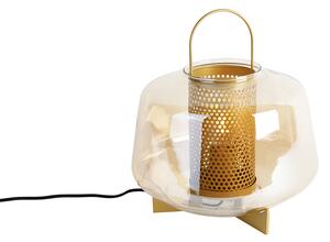 Lampa stołowa Art Deco złota z bursztynowym szkłem 30 cm - Kevin Oswietlenie wewnetrzne
