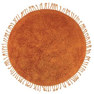 Dywan bawełniany okrągły shaggy z frędzlami ⌀ 140 cm pomarańczowy Bitlis Beliani