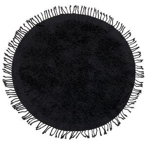 Dywan bawełniany okrągły shaggy z frędzlami ⌀ 140 cm czarny Bitlis Beliani