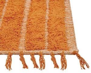 Dywan bawełniany z frędzlami geometryczny wzór 80 x 150 cm pomarańczowy Hakkari Beliani
