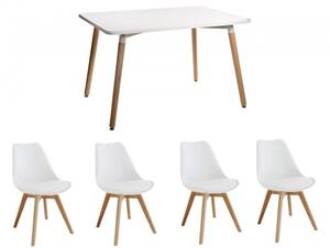 Zestaw stół Nolan prostokątny 80x120 + 4 krzesła Kris białe nogi buk