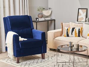 Fotel telewizyjny rozkładany tapicerowany welurem z podnóżkiem niebieski Egersund Beliani