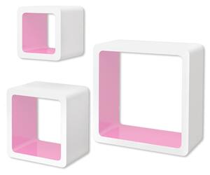 3 biało różowe półki ozdobne MDF Cube
