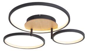 Nowoczesna lampa sufitowa drewniana z LED z 3-stopniową regulacją jasności 3-źródłowa - Rondas