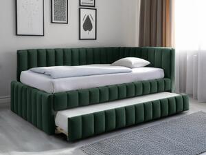 Łóżko tapicerowane COMFINO VELVET z wysuwanym miejscem do spania 120x200 cm, ciemnozielone