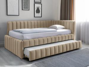 Łóżko tapicerowane COMFINO VELVET z wysuwanym miejscem do spania 120x200 cm, kremowe