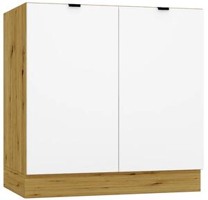 Dwudrzwiowa Szafka Biały Kuchenna Pod Zlew 80 Cm + Dąb Artisan K5-K70