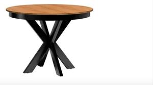 Okrągły rozkładany stół Konti 110 - 150 cm na metalowych czarnych nogach w stylu loftowym kolor dąb karmel