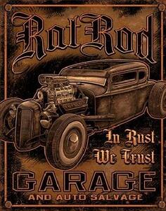 Metalowa tabliczka Garage - Rat Rod, (31.5 x 40 cm)
