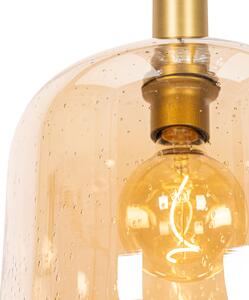 Designerska lampa wisząca czarna z mosiężnym i bursztynowym szkłem - Zuzanna Oswietlenie wewnetrzne