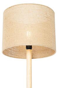 Wiejska lampa podłogowa drewniana z lnianym kloszem naturalny 32 cm - Mels Oswietlenie wewnetrzne