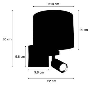 Kinkiet / Lampa scienna miedziany z lampką do czytania i kloszem 18 cm czarny - Brescia Oswietlenie wewnetrzne