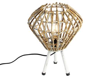 Wiejska lampa stołowa statyw bambusowy z białym - Canna Diamond Oswietlenie wewnetrzne