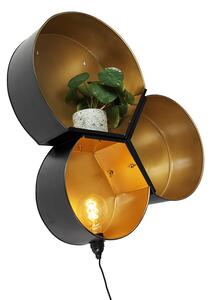 Industrialny Kinkiet / Lampa scienna czarny ze złotym okrągłym - Comb Oswietlenie wewnetrzne
