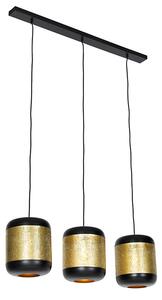Vintage lampa wisząca czarna z mosiądzem wydłużona 3-punktowa - Kayleigh Oswietlenie wewnetrzne