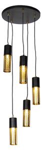 Industrialna lampa wisząca czarna ze złotem 5-punktowa - Raspi Oswietlenie wewnetrzne