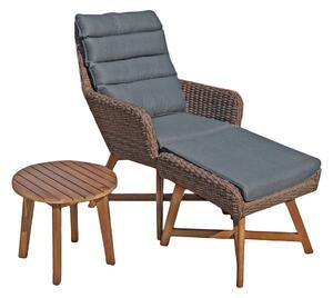 Komplet brązowego fotela ogrodowego, podnóżka i stolika Garden Pleasure Caliva