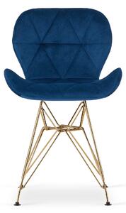 EMWOmeble Granatowe krzesło tapicerowane NEST 3618 welur nogi złote / 4 sztuki