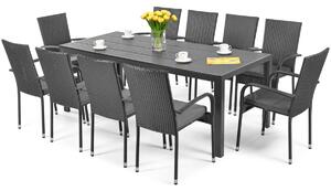 Ogrodowy zestaw obiadowy 10 krzeseł MALAGA i stół ROMA - czarny
