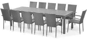 Duży zestaw ogrodowy 12 krzeseł MALAGA i rozkładany stół MONAKO - czarny