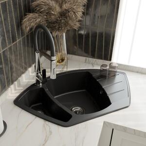 Zlewozmywak granitowy półtorakomorowy do szafki od 80 cm nablatowy z ociekaczem, duży narożny zlew Sink Quality Corner, syfon gratis