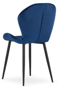 Niebieskie aksamitne krzesło TERNI z czarnymi nogami