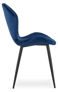 Niebieskie aksamitne krzesło TERNI z czarnymi nogami
