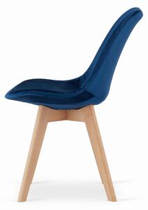 EMWOmeble Krzesło tapicerowane niebieskie NORI 3394 welur, nogi naturalne / 4 sztuki