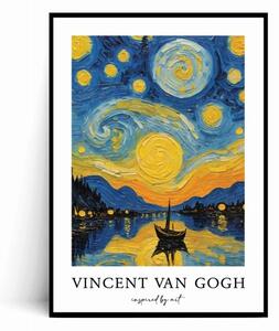 Plakat JEZIORO Z ŁÓDKĄ Inspired by Van Gogh