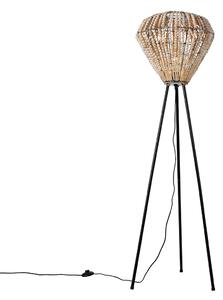 Orientalna lampa podłogowa beżowa z koralikami - Moti Oswietlenie wewnetrzne