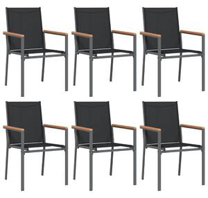 Krzesła ogrodowe, 6 szt, czarne, 55x61,5x90cm, textilene i stal