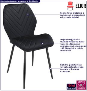 Czarne krzesło tapicerowane metalowe z przeszyciami - Upio