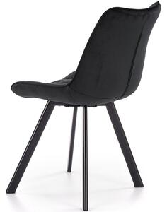 Pikowane welurowe krzesło K332 na czarnych nogach - czarny
