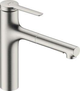 Hansgrohe Zesis M33 - Bateria umywalkowa 160, z wyciąganym prysznicem z przełącznikiem, wykończenie stal nierdzewna 74801800