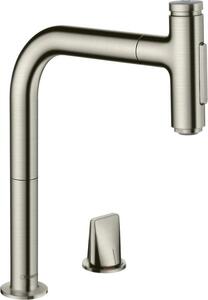 Hansgrohe M71 - Bateria zlewozmywakowa Metris Select z wyciąganym prysznicem, 2-otworowa, wykończenie stal nierdzewna 73819800