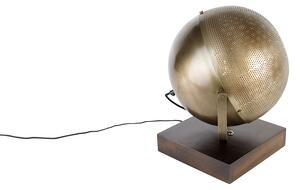 Industrialna lampa stołowa brąz z drewnem - Haicha Oswietlenie wewnetrzne