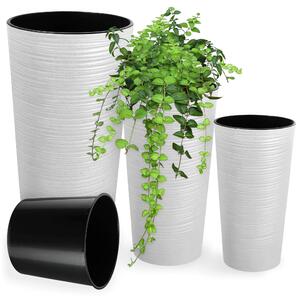 Donice na kwiaty z wkładem dłuto 19 cm + 25 cm +30 cm, białe