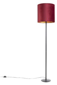 Lampa stojąca czarna z czerwonym aksamitnym abażurem ze złotem 40 cm - Simplo