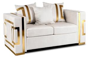 Sofa PALLAZO 2S Dwuosobowa Kremowo/Złota Welurowa Glamour