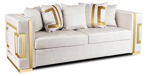 Sofa PALLAZO 3S Trzyosobowa Kremowo/Złota Welurowa Glamour