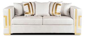 Sofa PALLAZO 3S Trzyosobowa Kremowo/Złota Welurowa Glamour