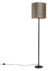 Lampa stojąca czarna z abażurem z aksamitu w kolorze taupe i złotym 40 cm - Simplo