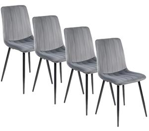 Zestaw 4x Krzesło Tapicerowane IBIS do Jadalni Szare Welurowe Nowoczesne Loft