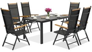 Meble ogrodowe aluminiowe polywood Verona Wood dla 6 osób Garden Point czarne