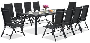 Meble ogrodowe aluminiowe polywood z dużym stołem Verona dla 10 osób Garden Point czarne