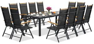 Meble ogrodowe aluminiowe polywood Verona Wood z dużym stołem dla 12 osób Garden Point czarne