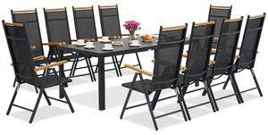 Meble ogrodowe aluminiowe polywood Verona Wood z dużym stołem dla 10 osób Garden Point czarne
