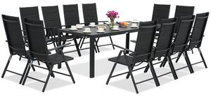 Meble ogrodowe aluminiowe polywood z dużym stołem Verona dla 12 osób Garden Point czarne