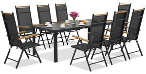 Meble ogrodowe aluminiowe polywood Verona z dużym stołem Wood dla 8 osób Garden Point czarne